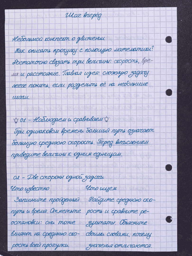 Лист в клетку с отверстиями для колец и рукописными заметками