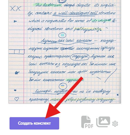 Создание конспекта с выбранным фоном
